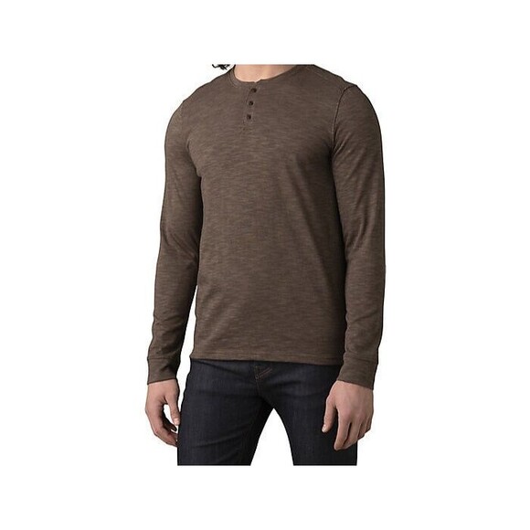 New Mens M Prana NWT Ronnie II Shirt 1/4 Button Henley Oak Barrel Organic Brown - Picture 1 of 6